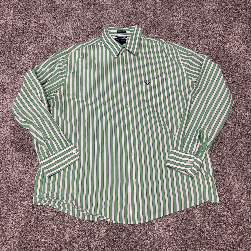 American‎ Eagle Mens XL Vintage Slim Fit Striped Button Down Shirt Green White